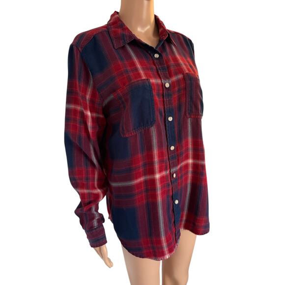 Upcycled Womens Plaid Flannel Shirt Dear Santa Stop Judging Me Christmas Holiday - Picture 4 of 6